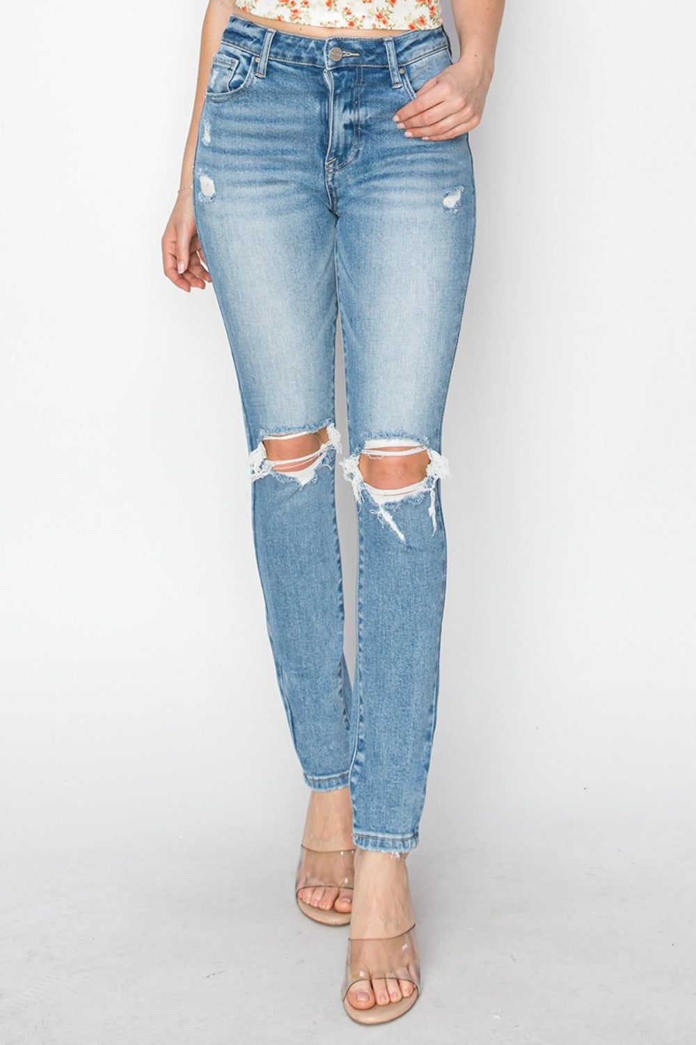 Risen Audrey Knee Distressed Skinny Jeans